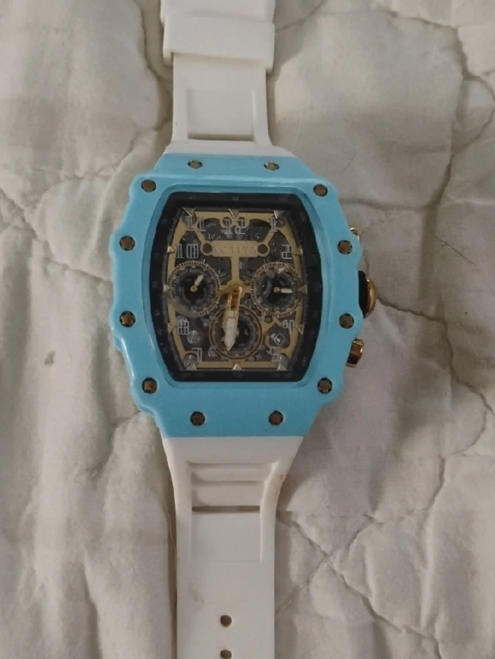 Unbranded Blue and White Sport Smartwatch with Gold Accents